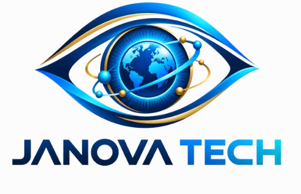 Logo Janova Tech: mata yang menjaga globe dengan orbit